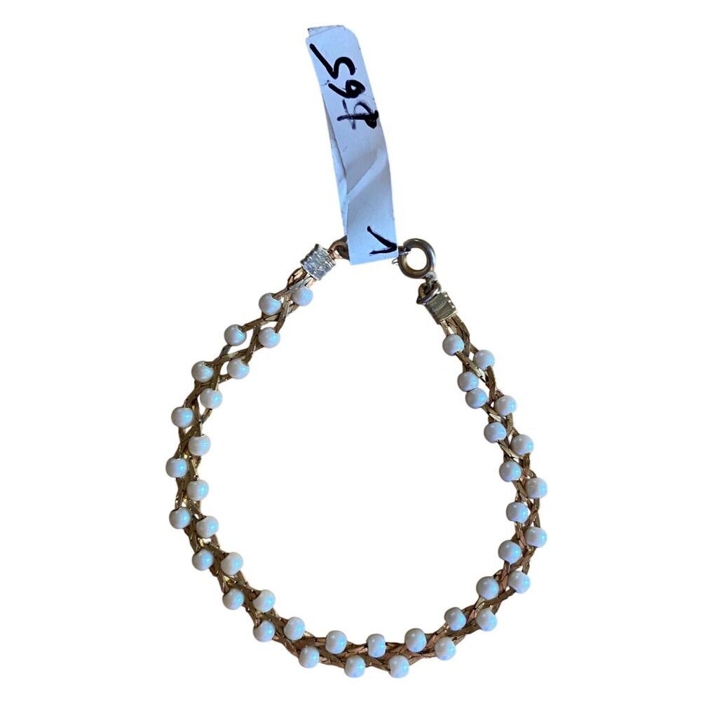 Vintage Gold Chain Bracelet With Faux Pearls